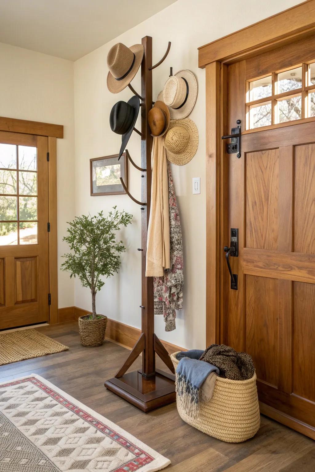 Optimize your entryway with a freestanding coat tree that keeps hats and coats neatly stored. 🌿🎩 #EntrywayGoals