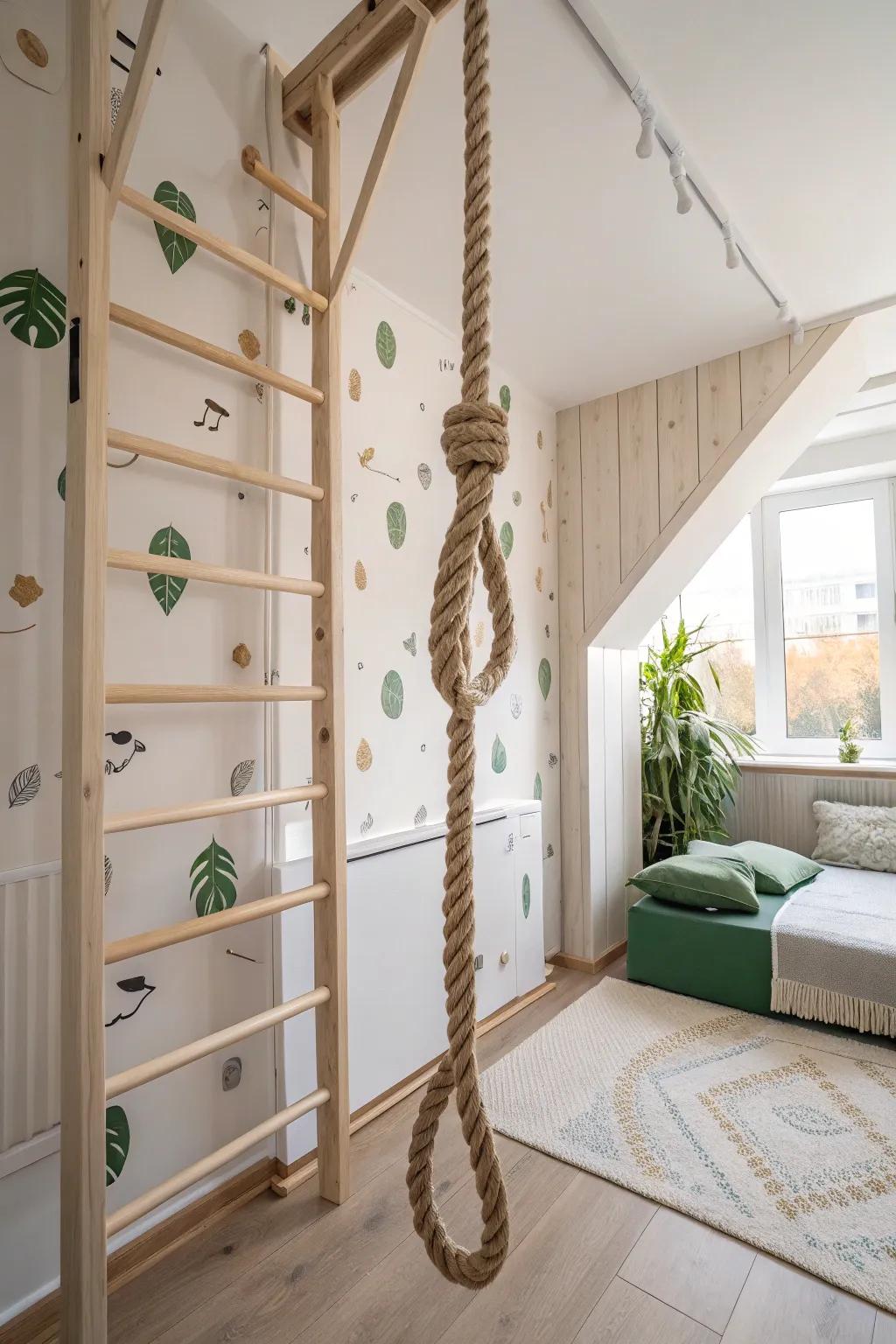 A climbing rope adds a challenging element to any kid's room, boosting adventure. 🪢 #KidsActivity #JungleGym