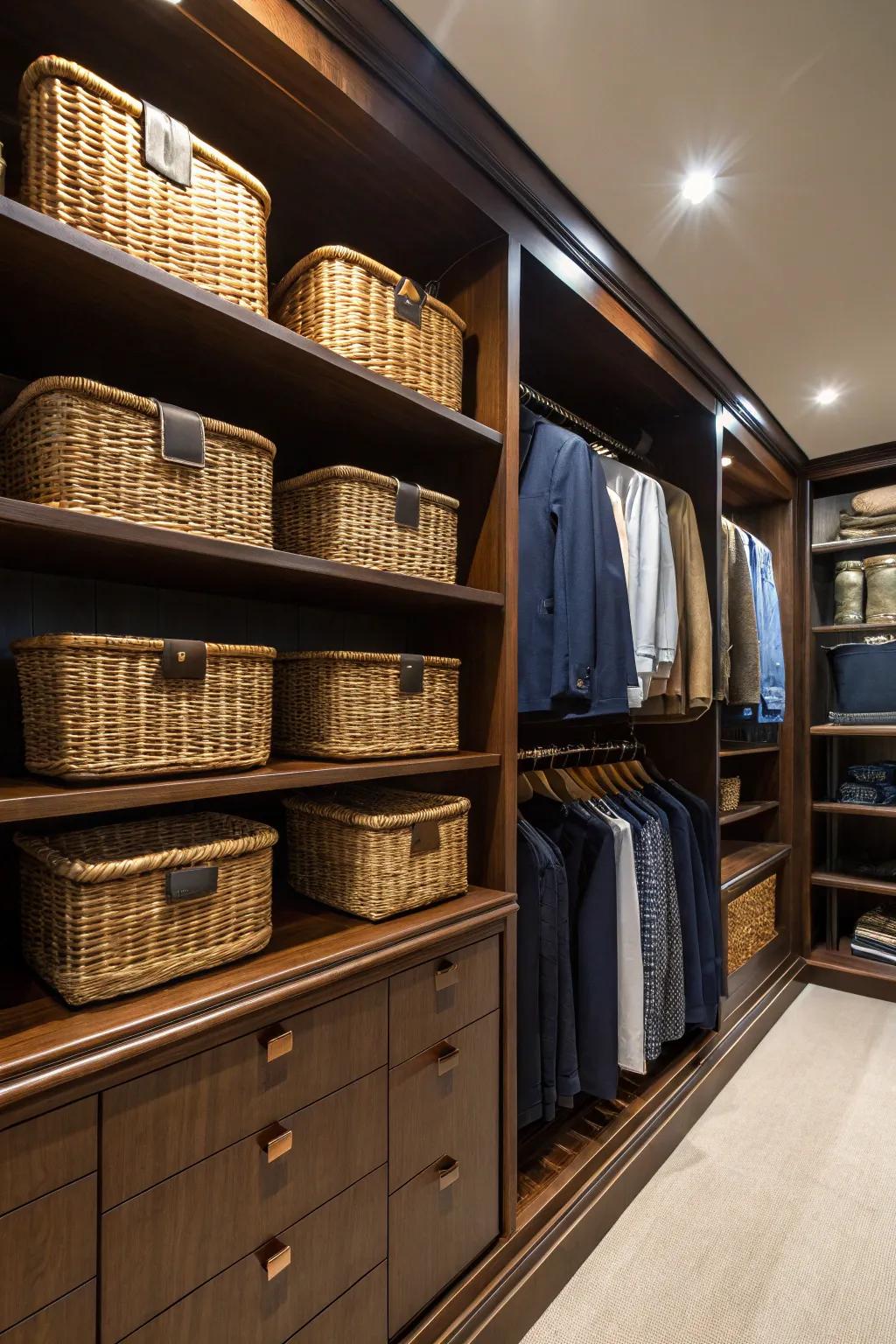 Labelled baskets bring order to chaos, keeping your closet effortlessly organized. 🧺🔍 #OrganizedLiving #ClosetSolutions