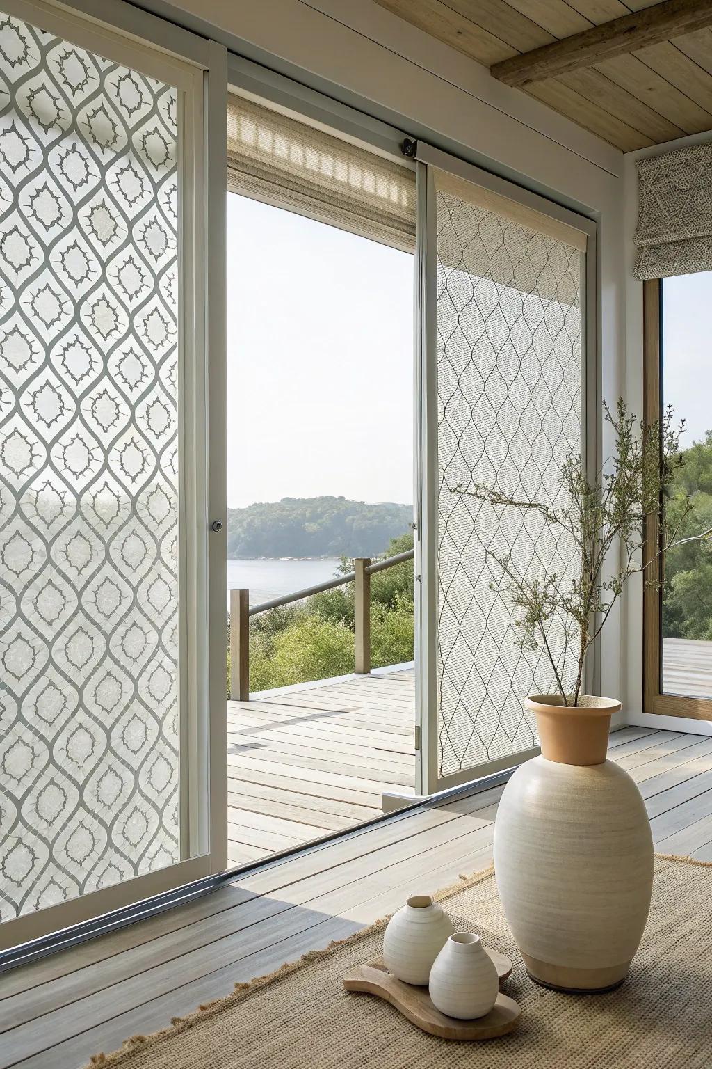 Geometric patterned blinds add a contemporary edge, perfect for bold design lovers.