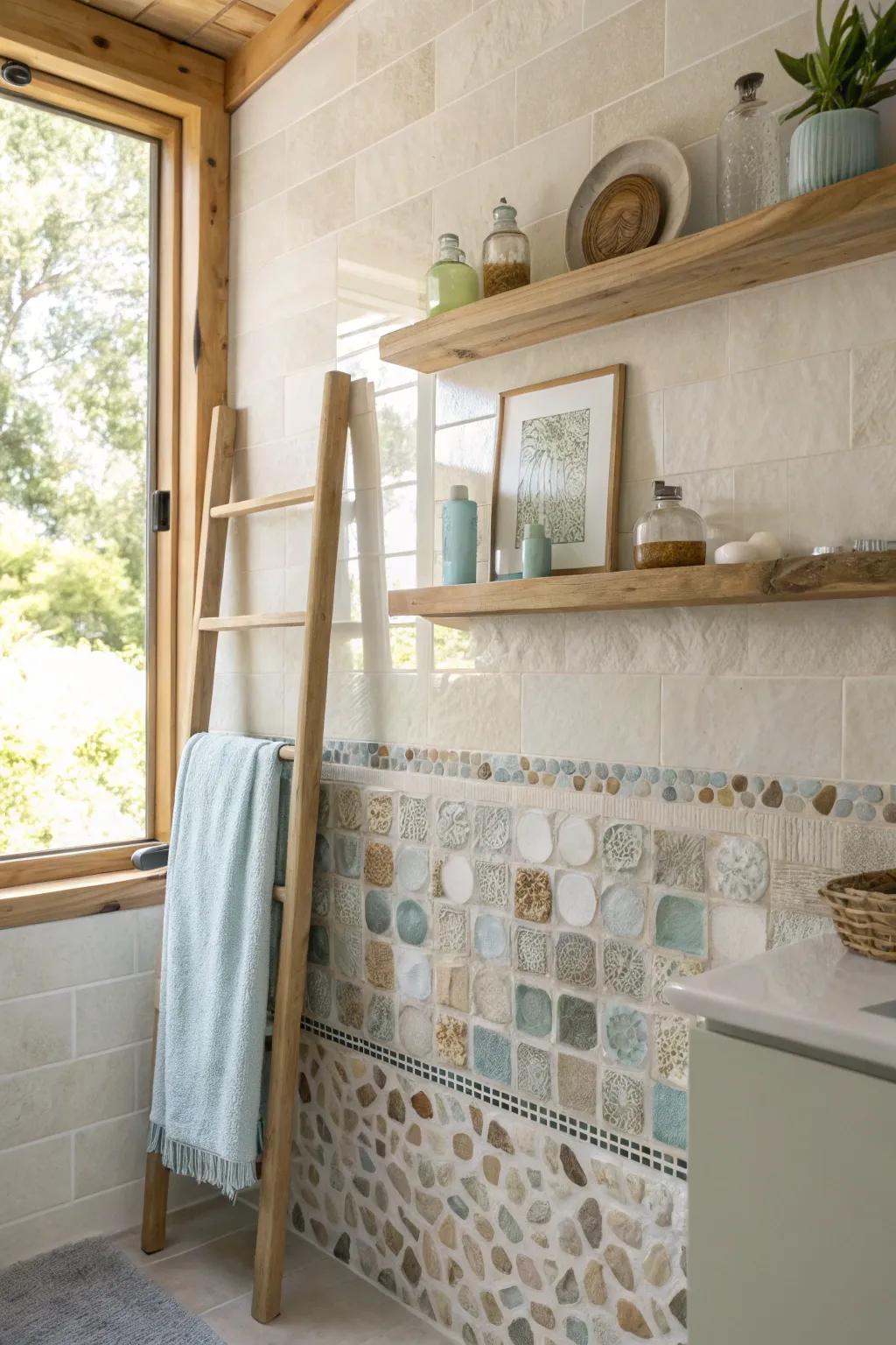 Add depth and dimension with mixed-material mosaics that play with texture. #MixedMaterials #TexturePlay #BathroomDesign