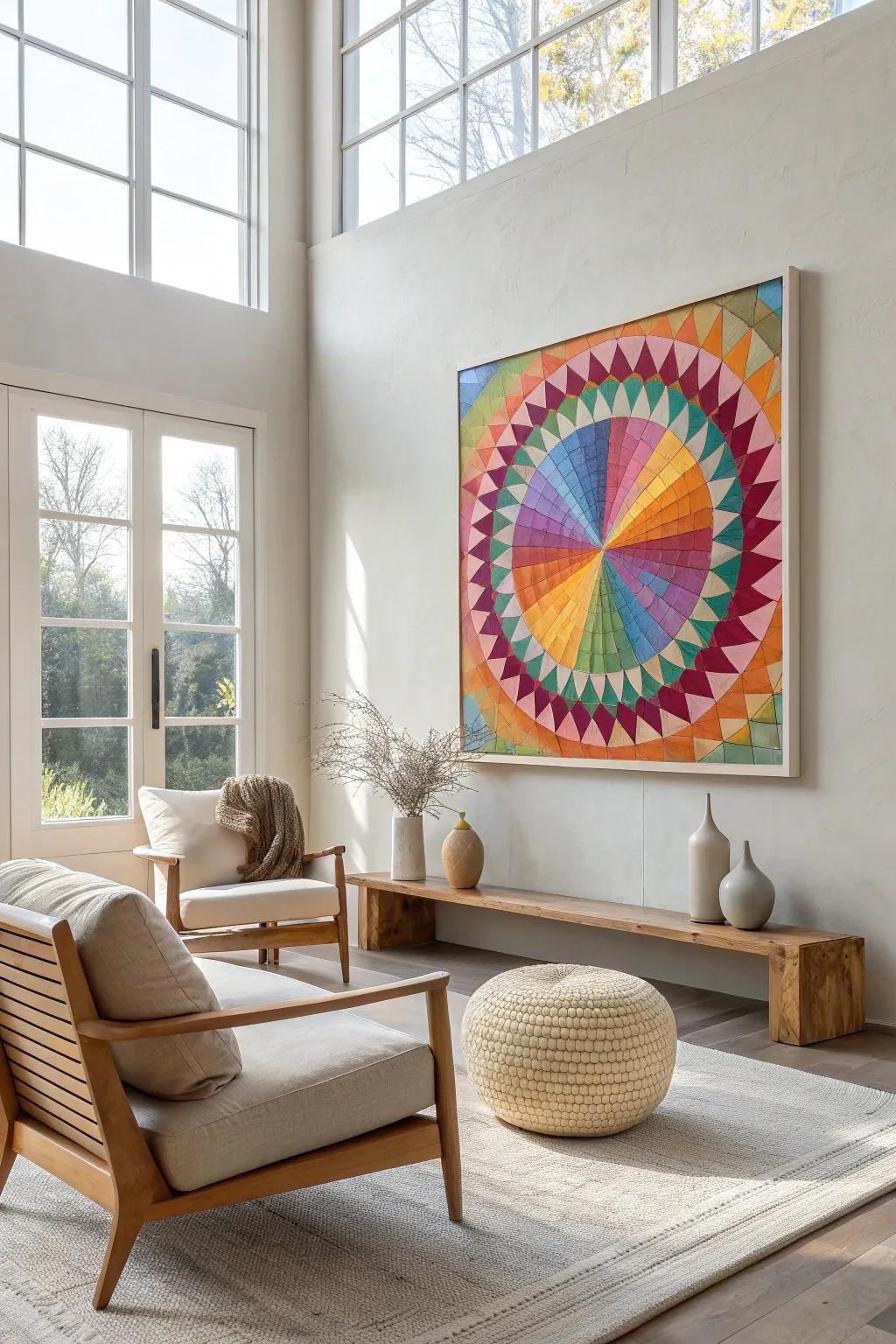 Enhance your decor with multicolored optical illusions that play with perception and light. These designs are perfect for making any space feel lively and dynamic. 🌈 #VibrantSpaces #OpArt #HomeDecor