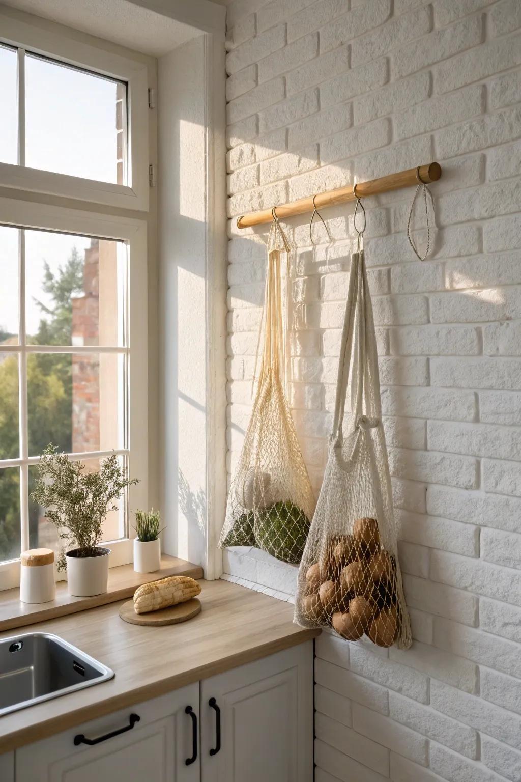 Keep your produce fresh with airy mesh bag storage! 🍂 #EcoStorage
