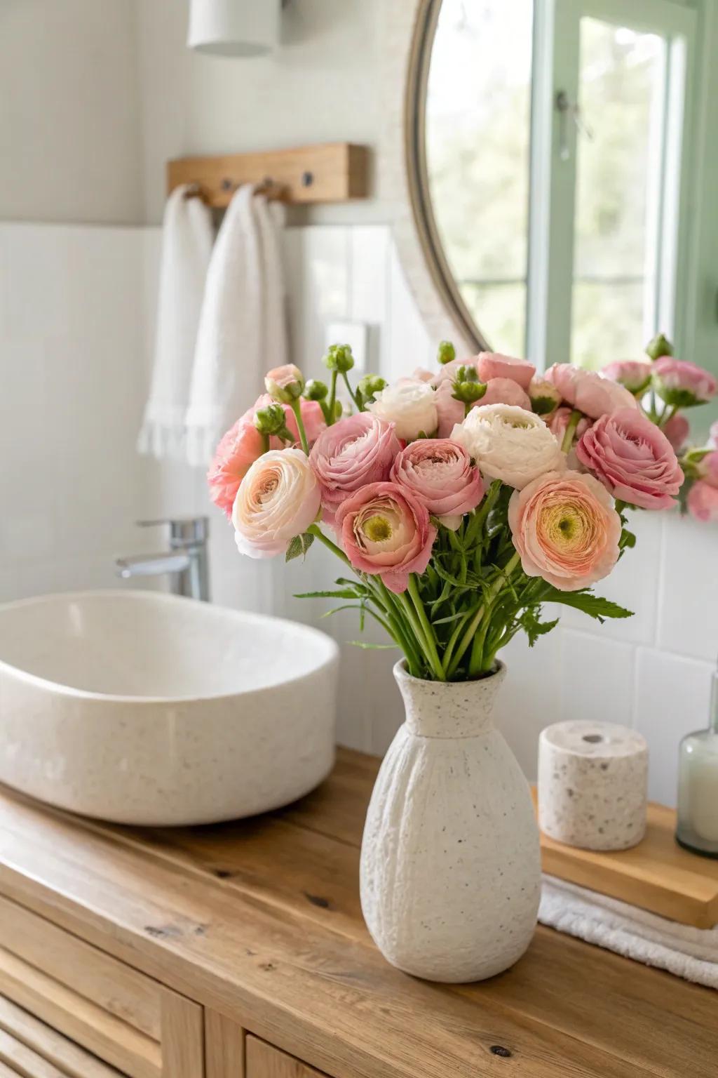 Surprise yourself with a touch of nature in the bathroom 🌿 #BathroomDecor #FloralAccent