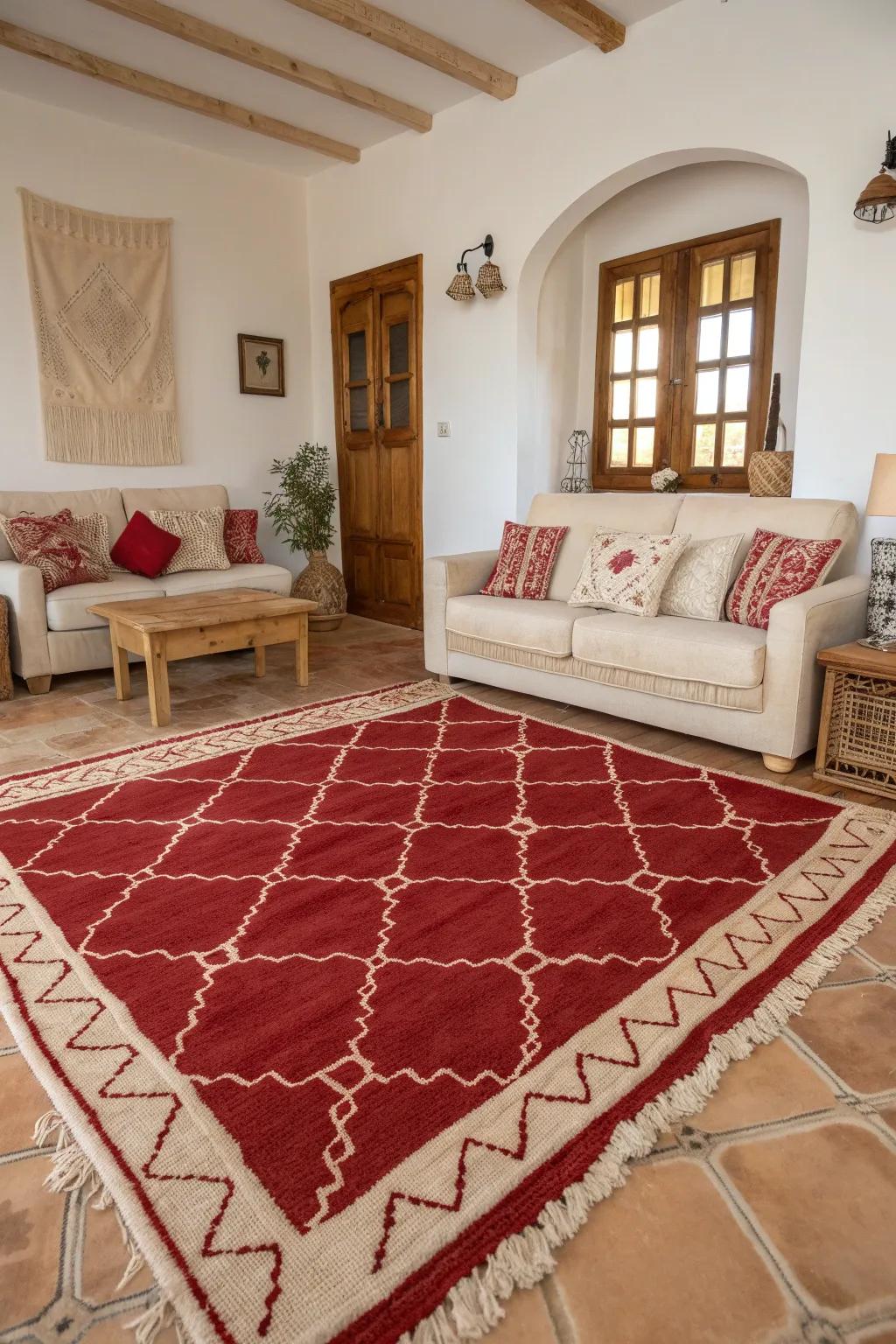 Infuse exotic elegance with Moroccan accents in red and cream. #ExoticDesign #TimelessElegance