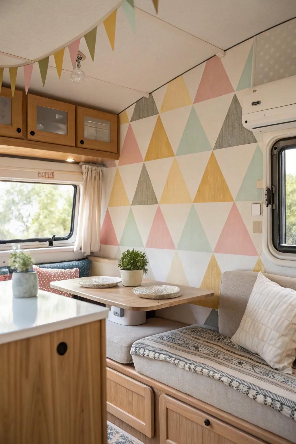 Geometric shapes add a modern and dynamic touch to your RV, perfect for a contemporary update.