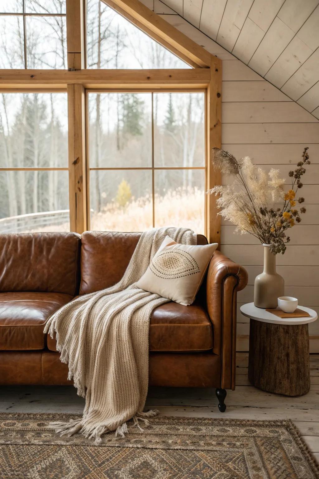Combine comfort and style with leather furniture in your cabin.