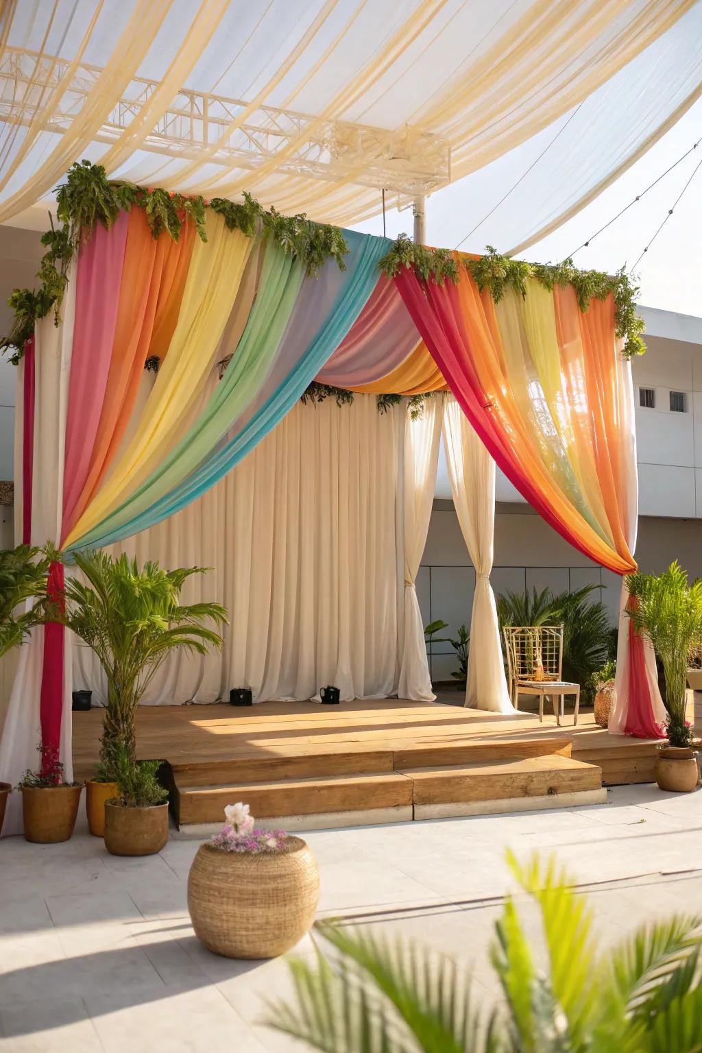 Add a splash of color and fun with a vibrant fabric canopy.
