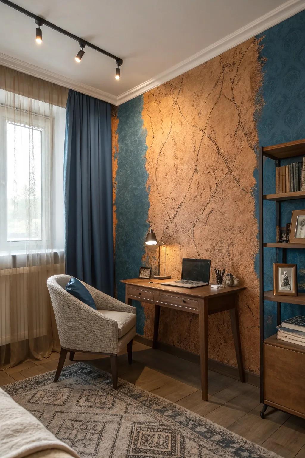 Create a striking multi-dimensional effect with textured paint. 🎨 #TexturedWalls #InteriorDesign