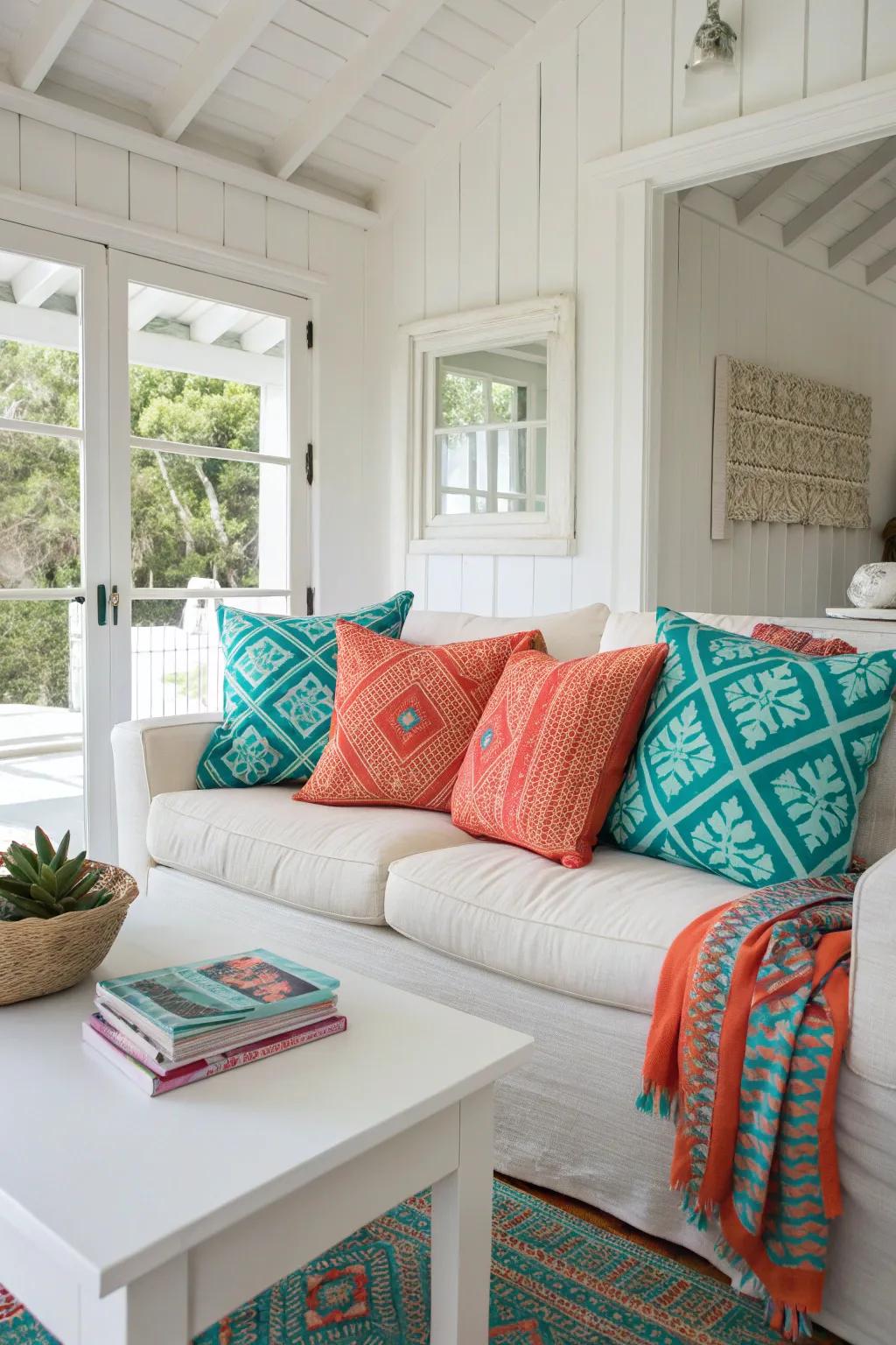 Patterns add playful sophistication to an all-white interior. 🛋️ #PatternPlay #DecorTrends #WhiteInteriors