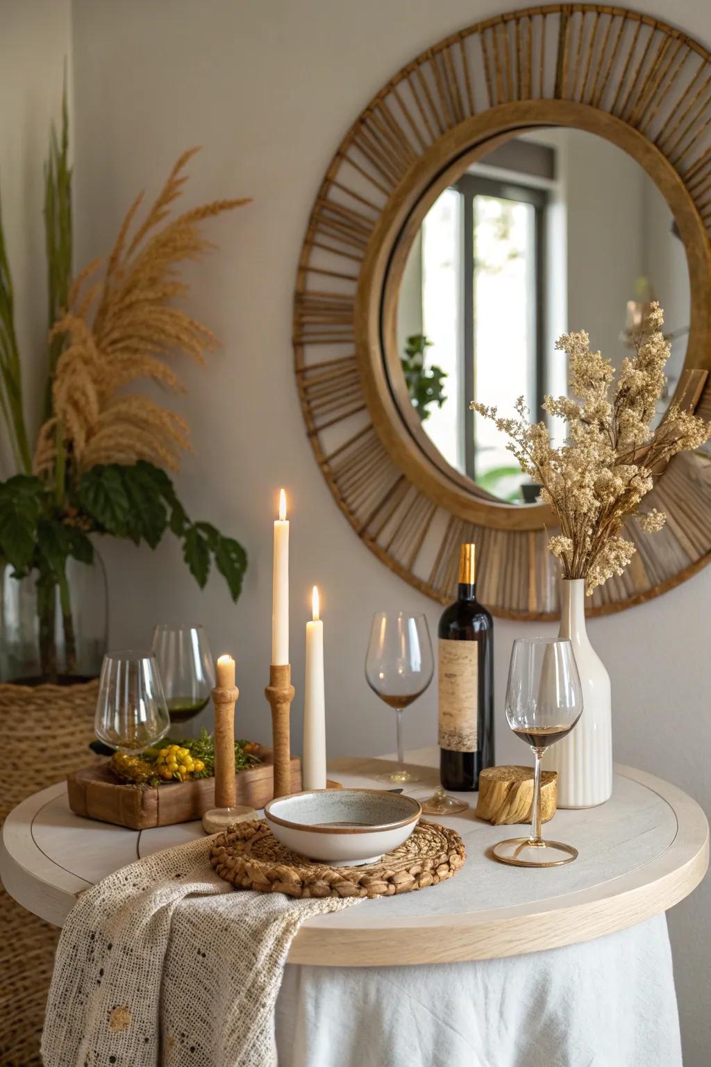 Mirrored surfaces add depth and reflect light beautifully. ✨ #MirroredDecor #TableMagic