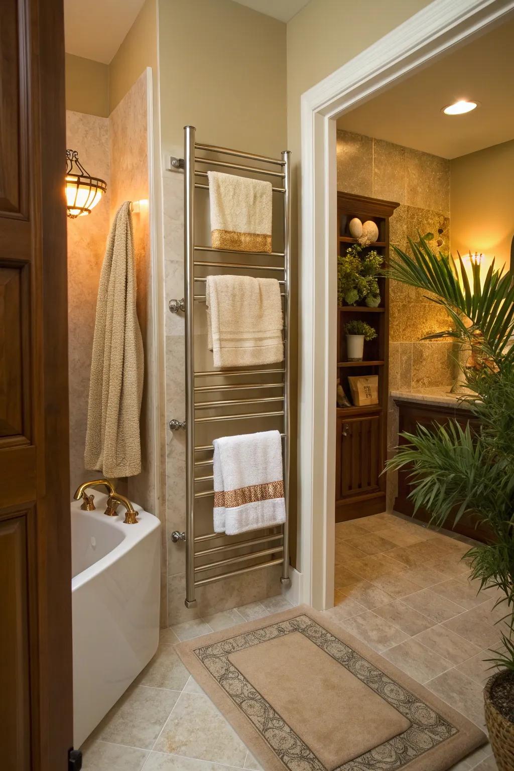 Bring spa luxury home with a heated towel rack in your bathroom.