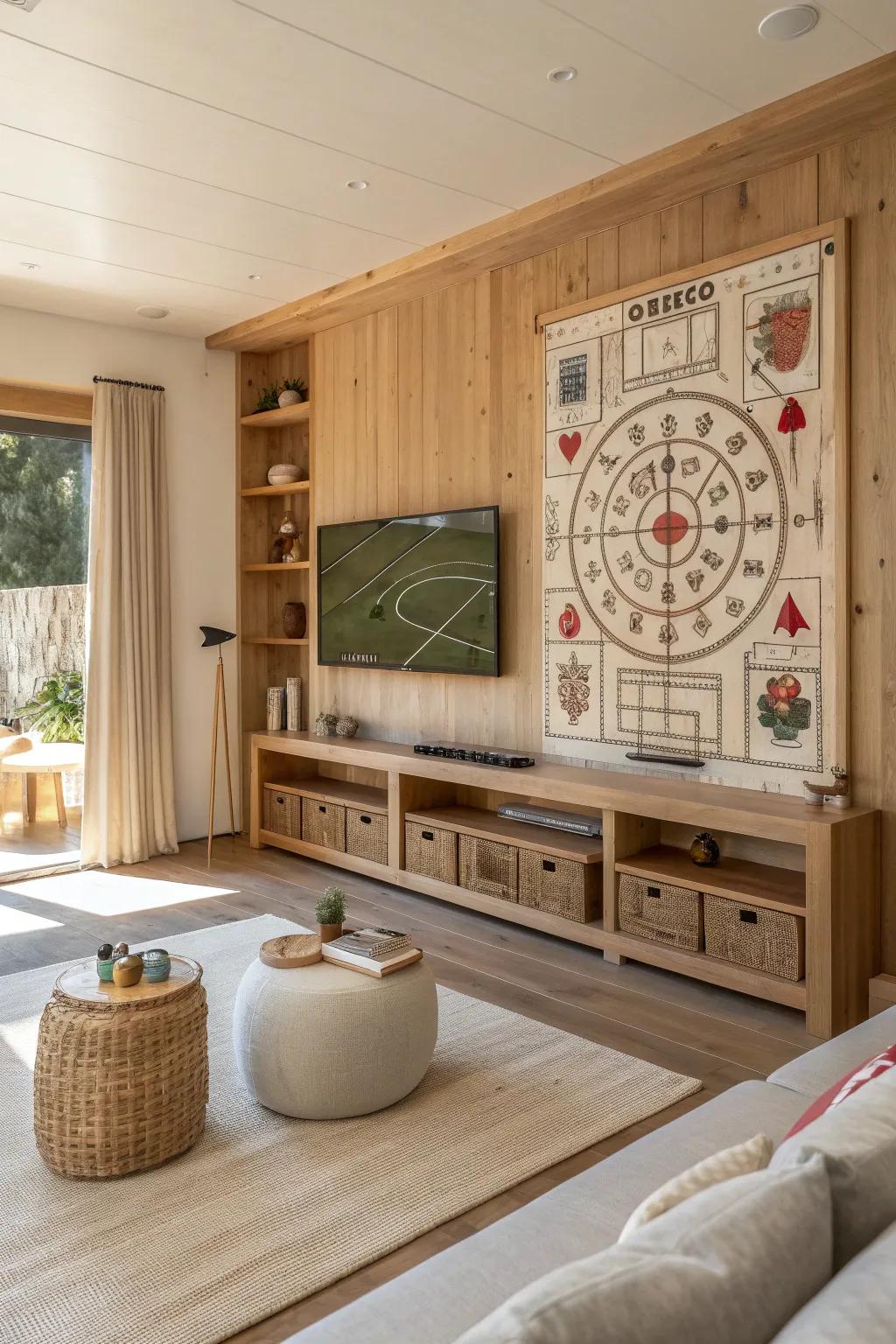 Make your walls come alive with an interactive game setup that doubles as decor.