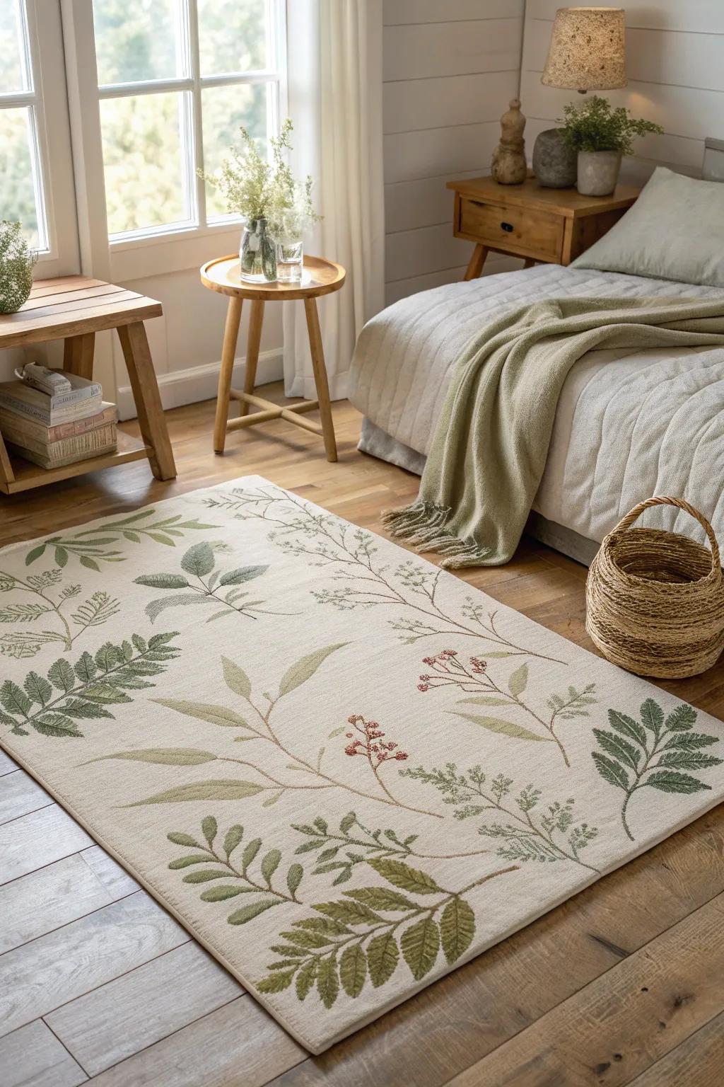 Botanical rugs add warmth and style, pulling the whole room together. 🌿 #RugDesign #BotanicalPrint #HomeComfort