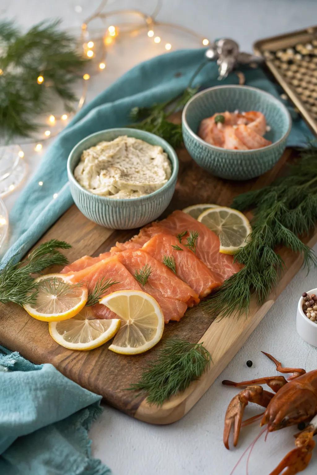 Add a coastal breeze to your festivities with a seafood charcuterie board. #CoastalChristmas #SeafoodLover