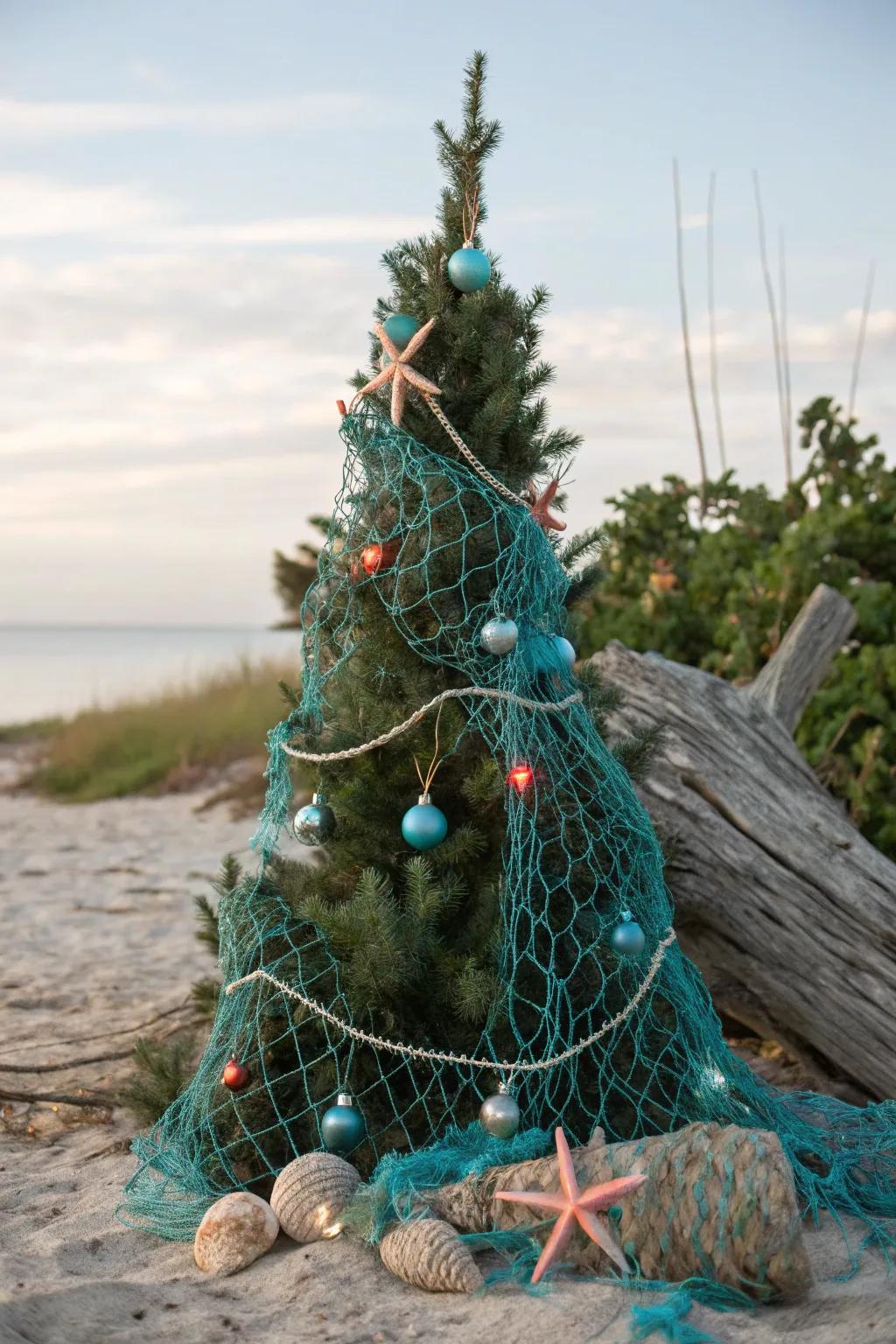 Fishing net garlands add a unique and nautical touch to your tree.