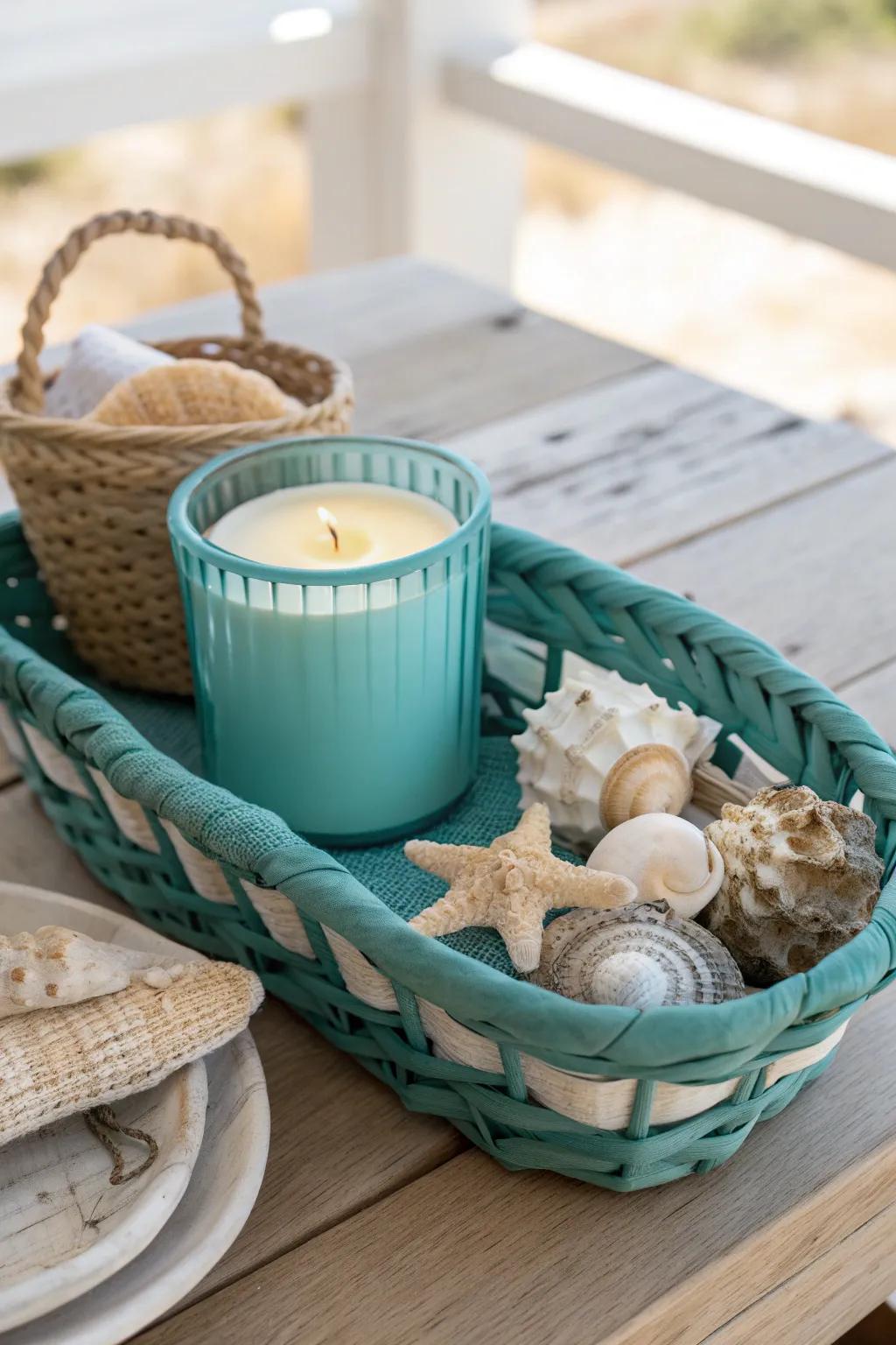 Escape to a tropical paradise with a teal-themed basket filled with coastal delights. 🌴 #TropicalDream #BeachVibes #SummerGifts