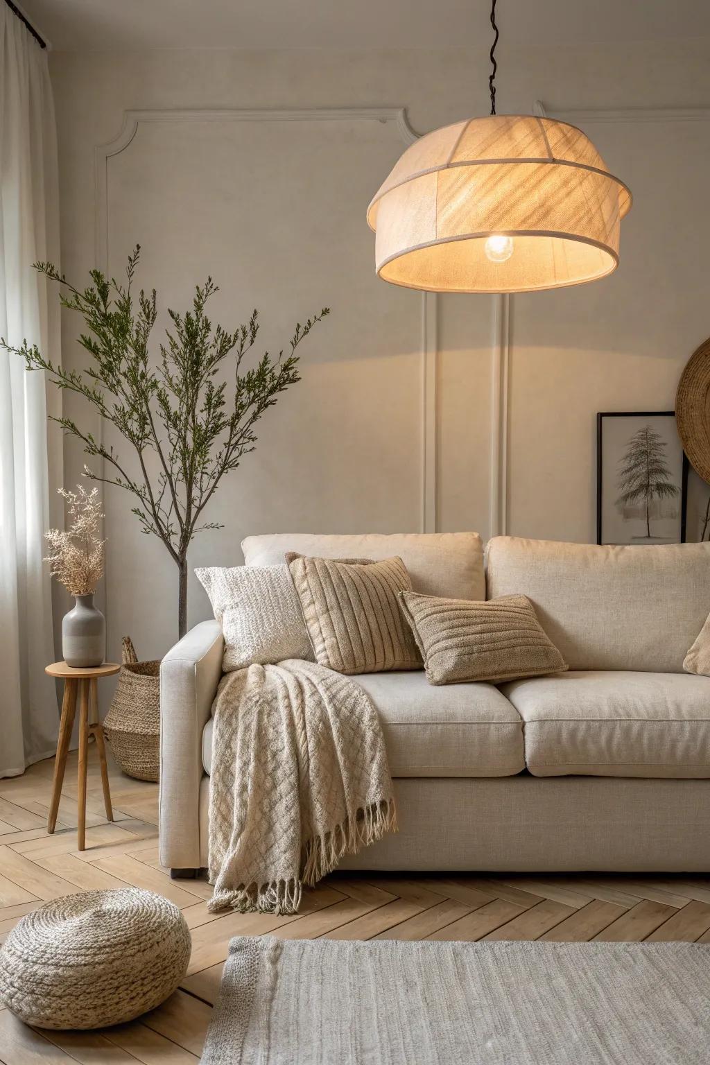 Set the mood with layered lighting that complements your couch.