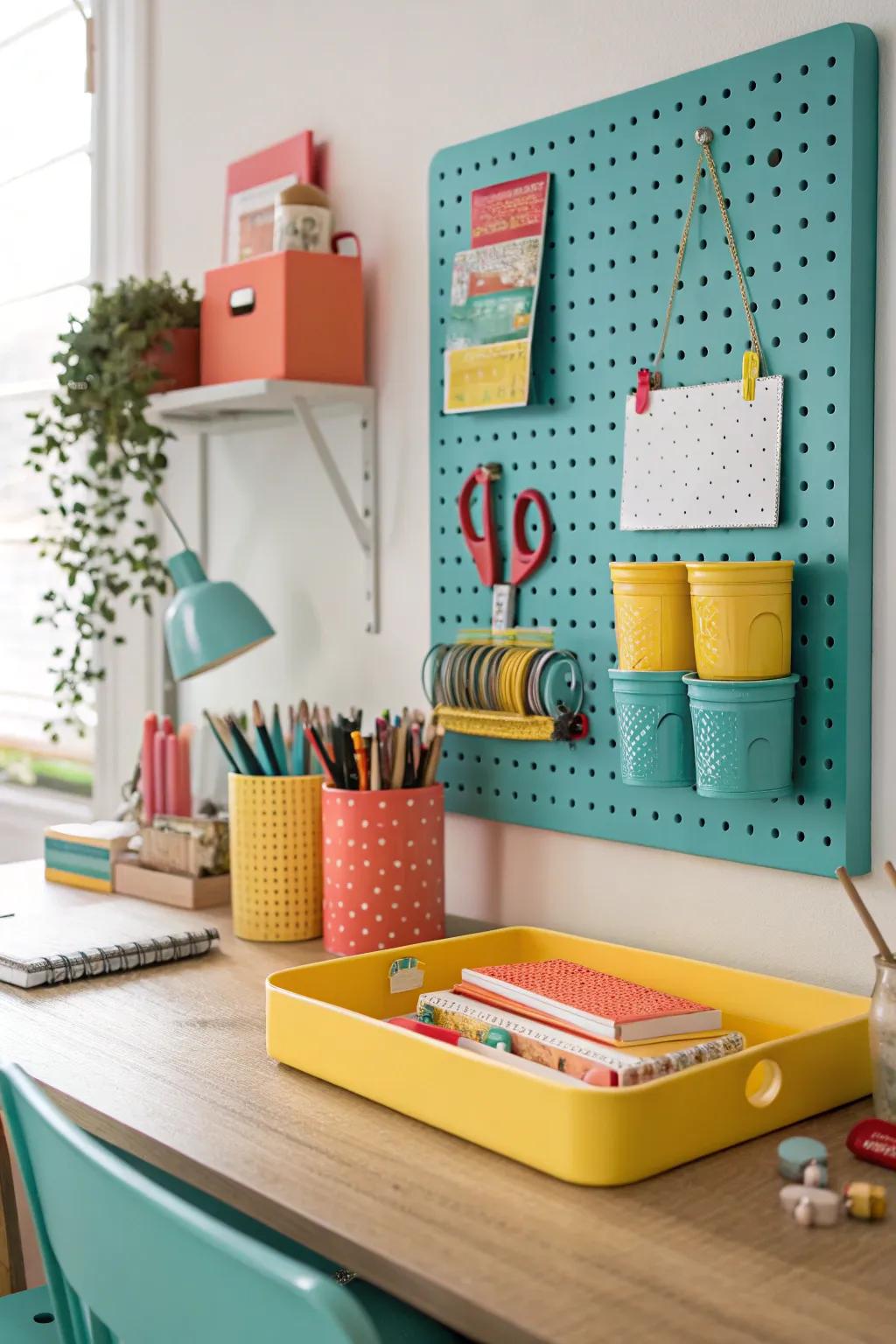 Embrace versatility with a pegboard that organizes and decorates effortlessly.