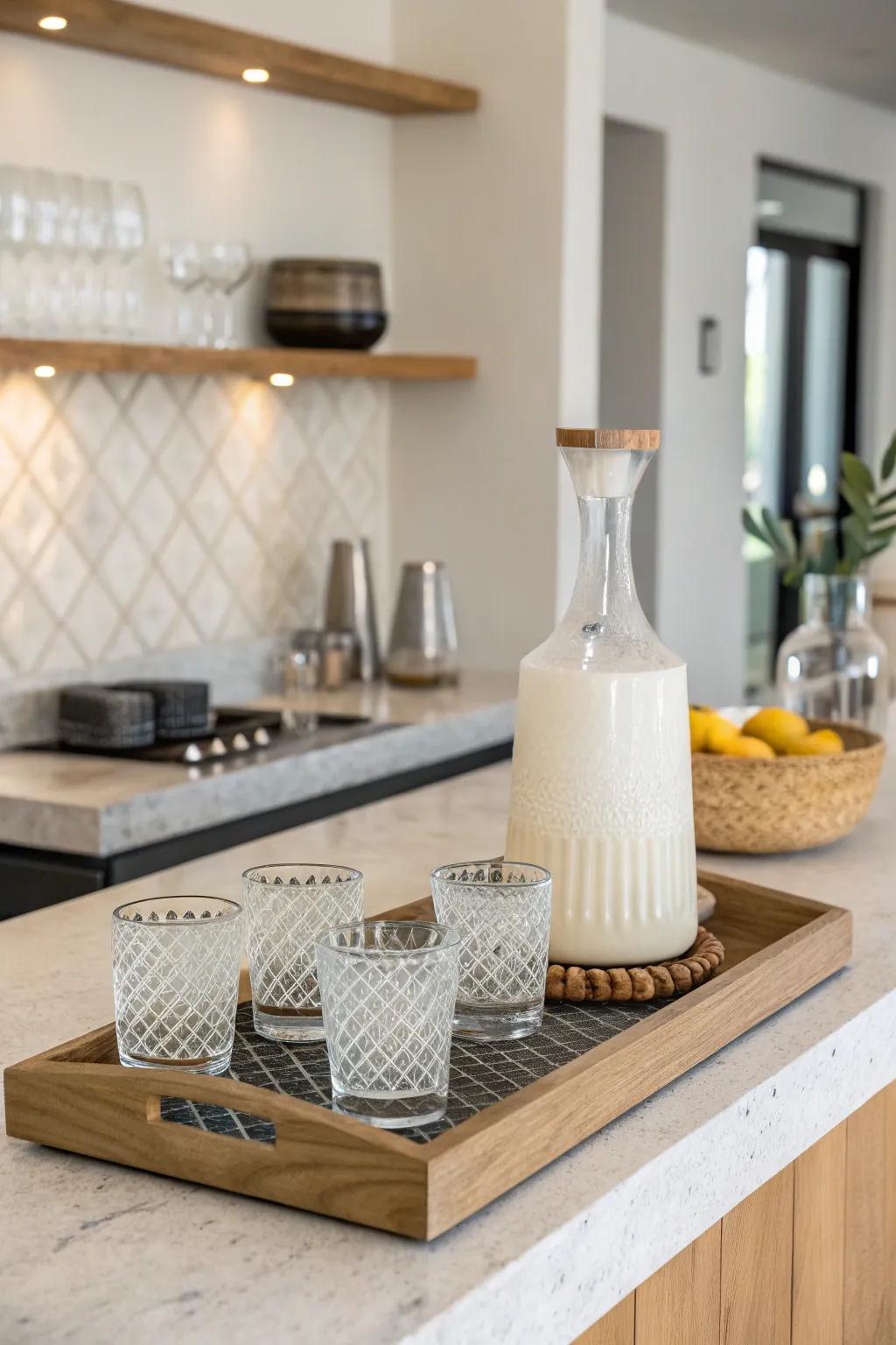 Achieve elegance through simplicity with a minimalist modern drink display.