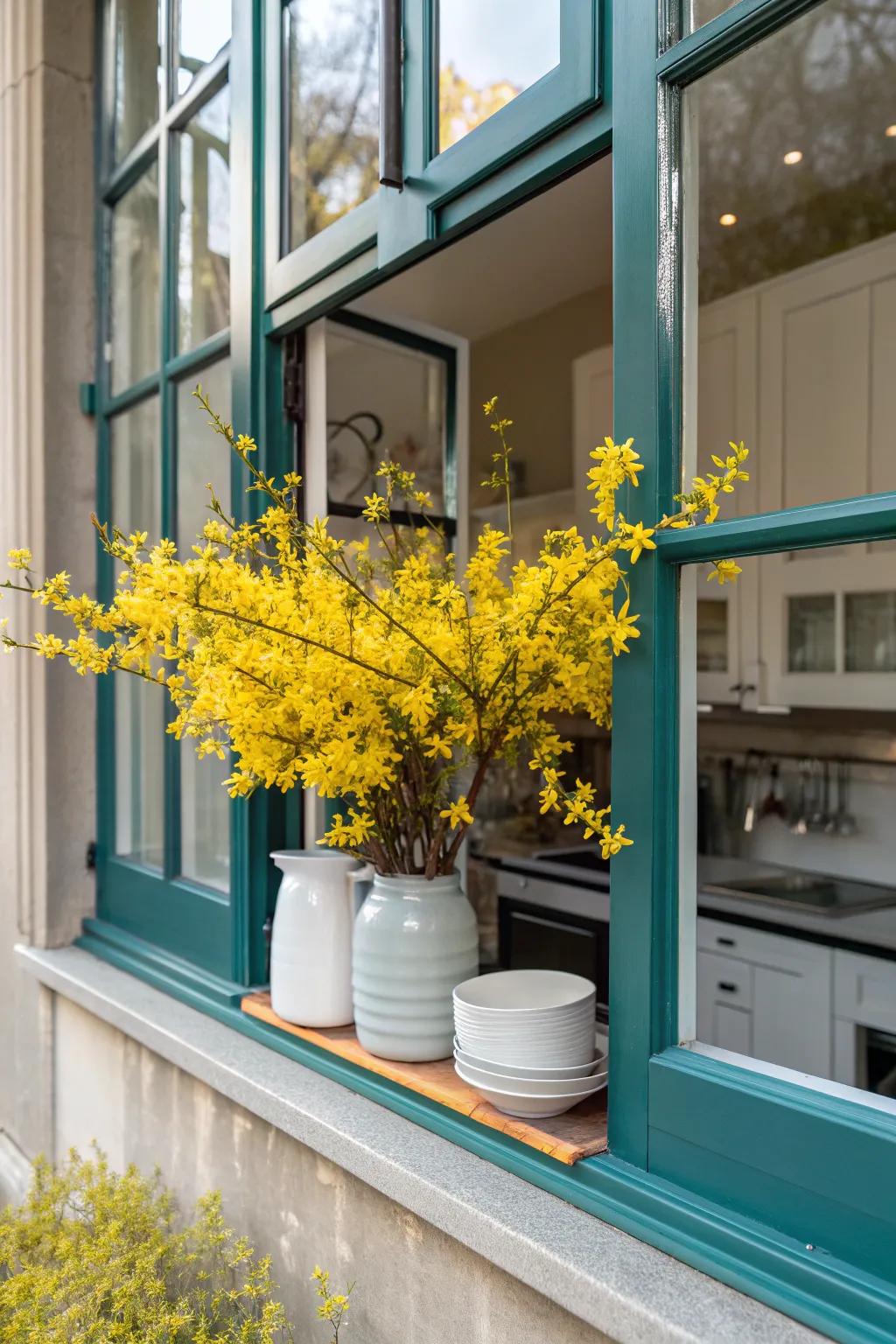 Frame your view with a forsythia window box that brings cheerful blooms to your day. 🌿🏡 #WindowBox #GardenView