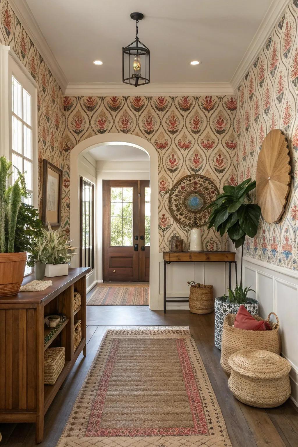 Bohemian patterns bring a relaxed, artistic feel to your entryway, perfect for creative souls.