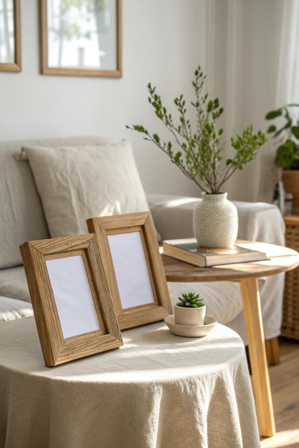 Capture memories with the rustic elegance of handcrafted wooden frames.