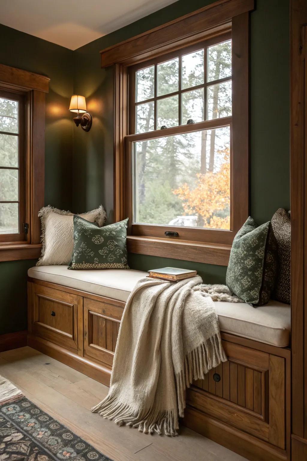 Textiles add warmth and a tactile element to your pine-trimmed windows. #CozyTextures #TextileLove
