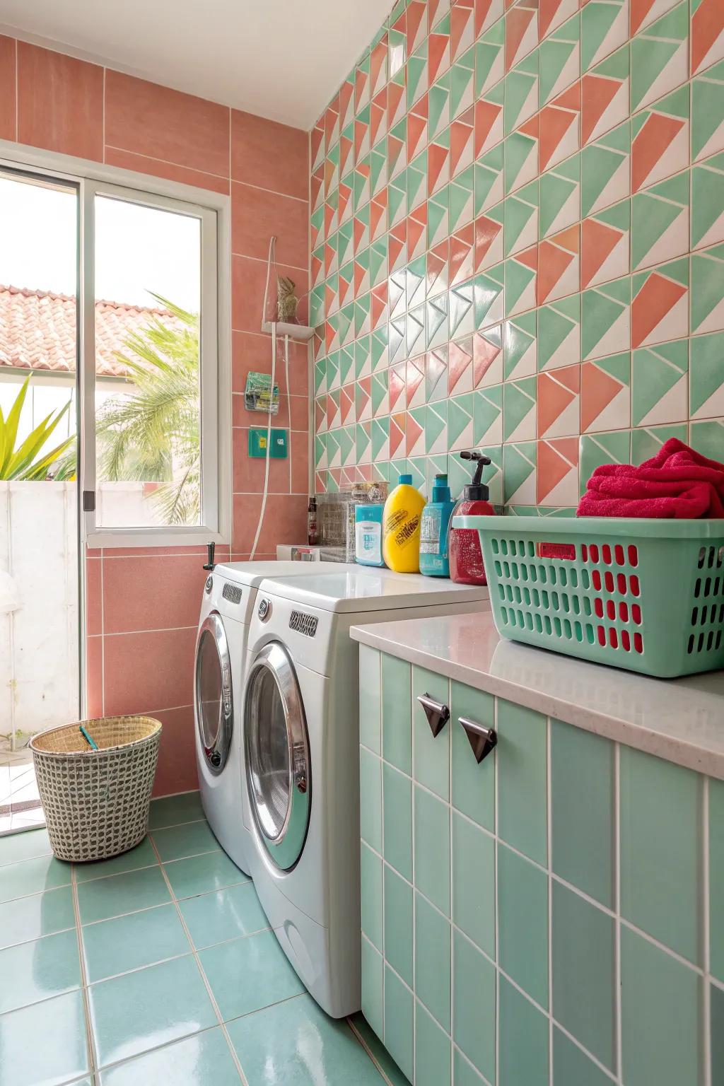 Create a peaceful oasis with soft pastel tiles in your laundry room.