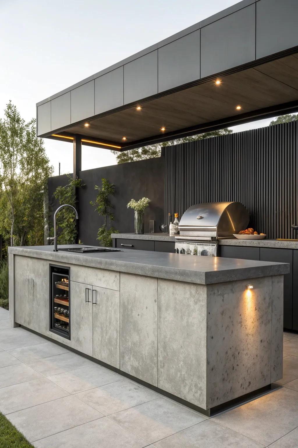 Achieve an industrial edge with a fusion of concrete and metal in your outdoor kitchen. 🛠️ #IndustrialChic #ConcreteAndMetal