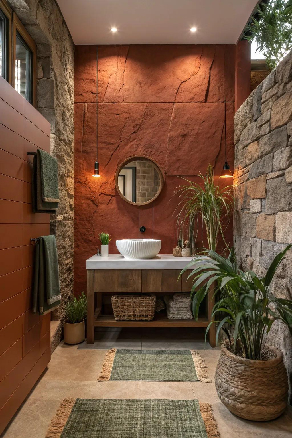 A bold feature wall adds a striking focal point to your bathroom.