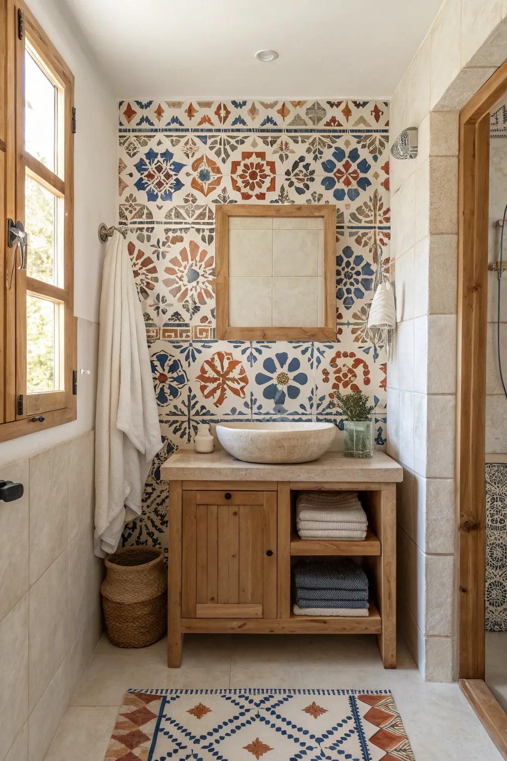 Travel to exotic lands with Moroccan mosaics that add vibrant flair to your bathroom.