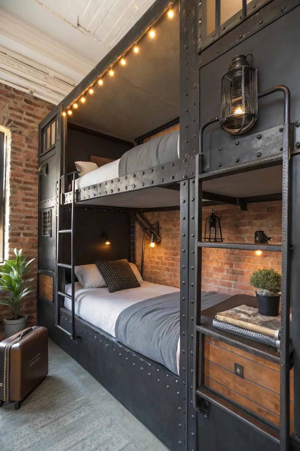 Add an industrial edge to your RV with metal-framed bunk beds.