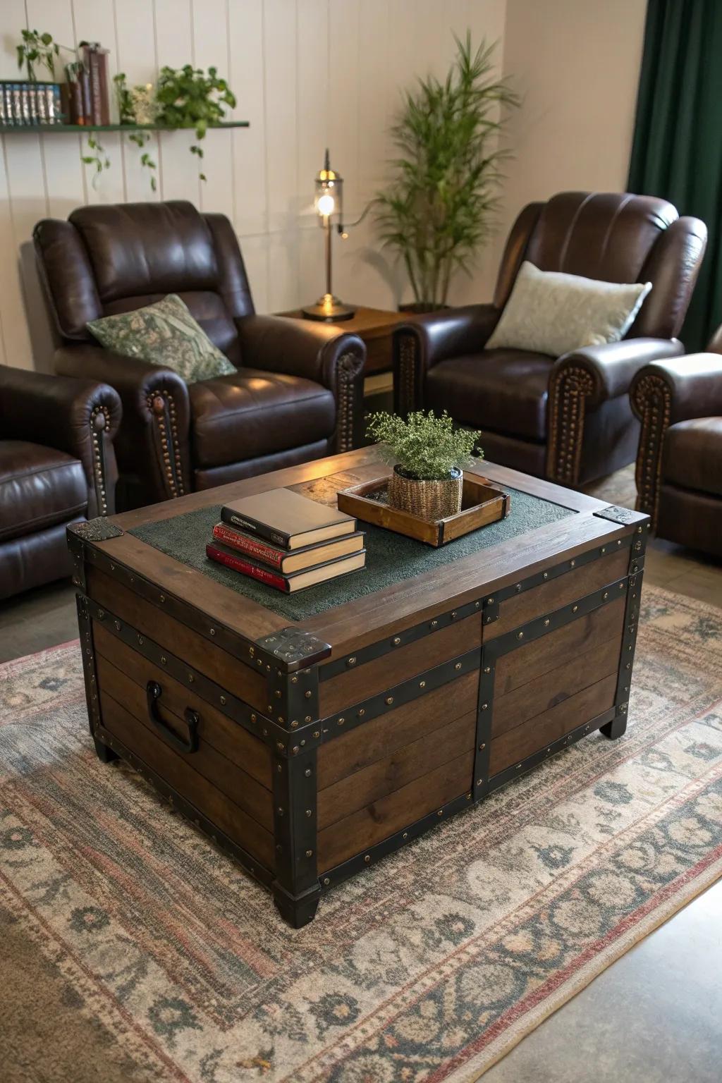 A statement coffee table ties the room together with flair.