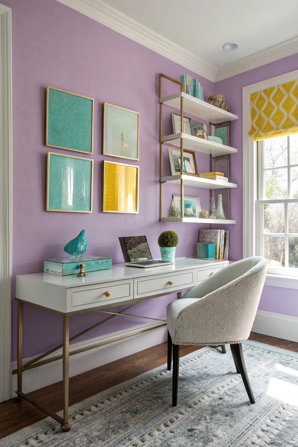 Find calm and focus with soothing lavender hues in your study room.