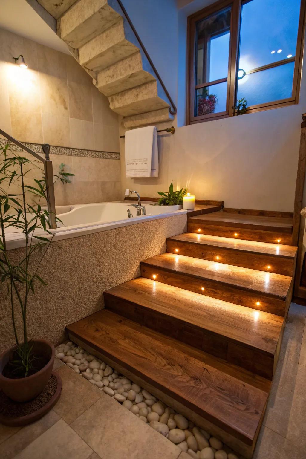 Step into your bath with ease and style using sleek floating steps.