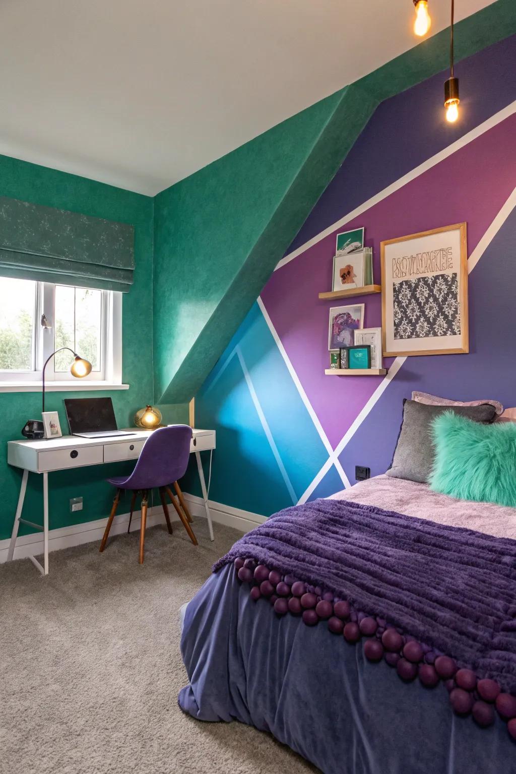 Color-blocking adds graphic interest and a modern touch to teen spaces.
