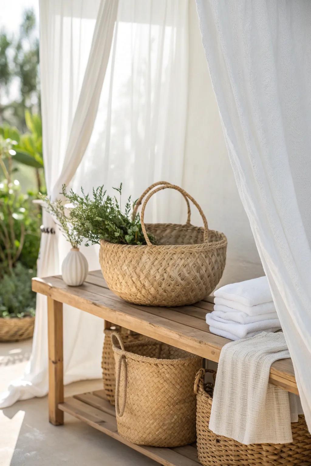 Add a touch of nature with versatile seagrass baskets that blend function and style.