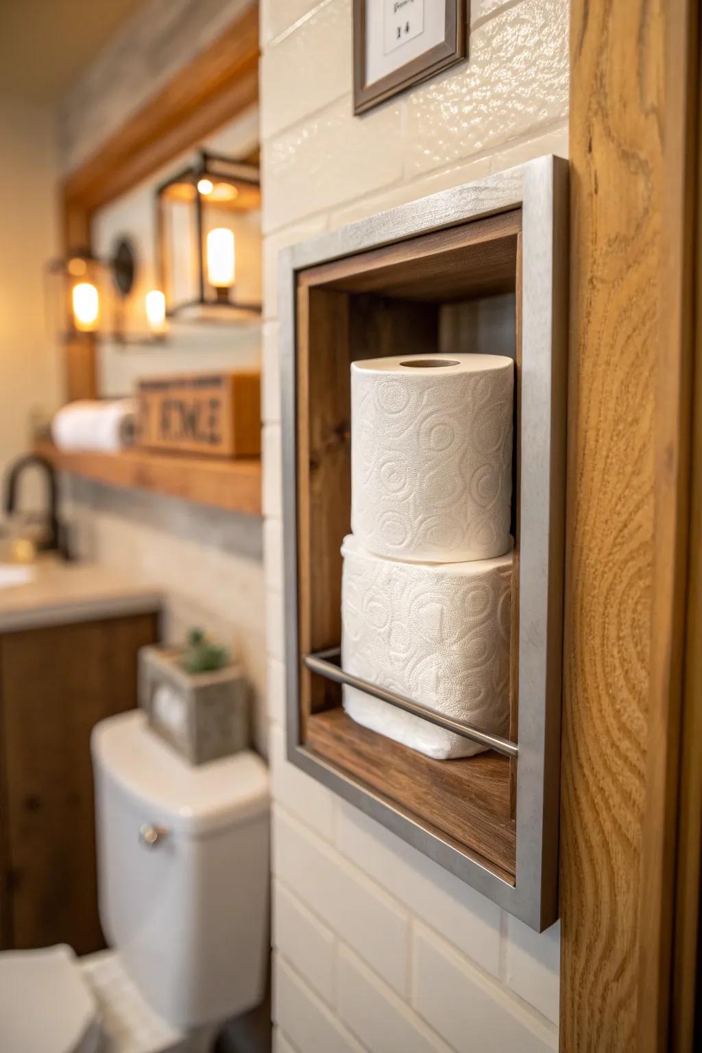 Achieve a streamlined look with a recessed holder that saves space.