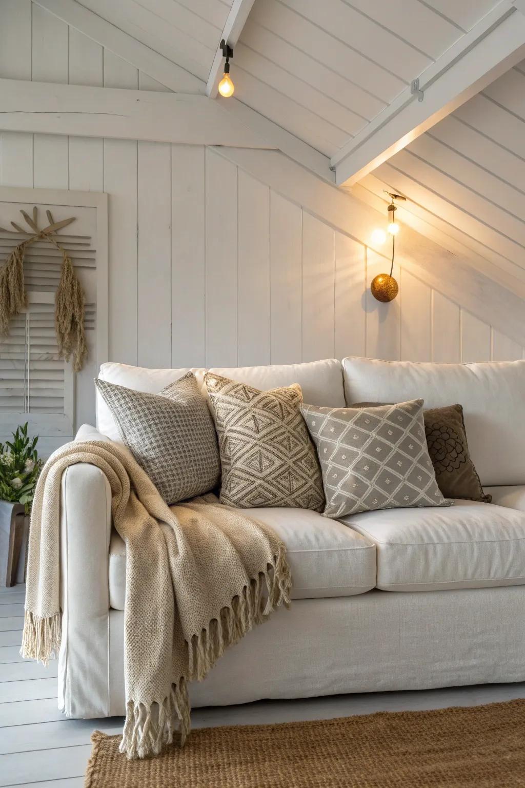 Neutrals complement white interiors with subtle elegance.