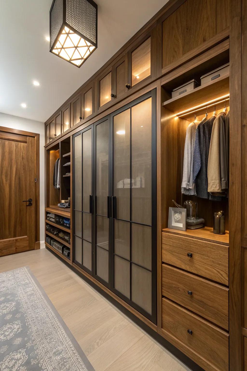 Create a modern aesthetic by mixing wood with metal or glass elements.