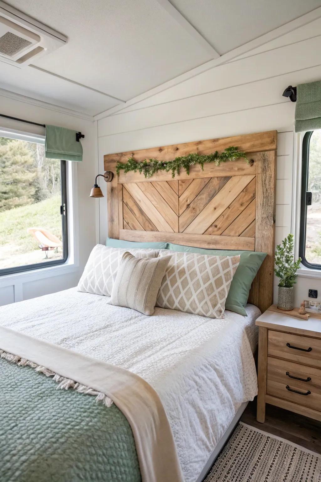 Craft your own headboard to add a personal touch to your bedroom. #DIYDecor #CreativeSpaces