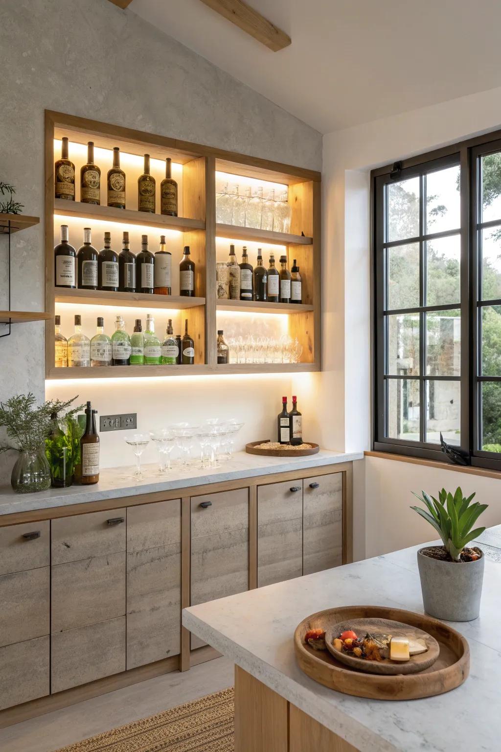 Organize and illuminate with lighted bottle racks that make your bar stand out.