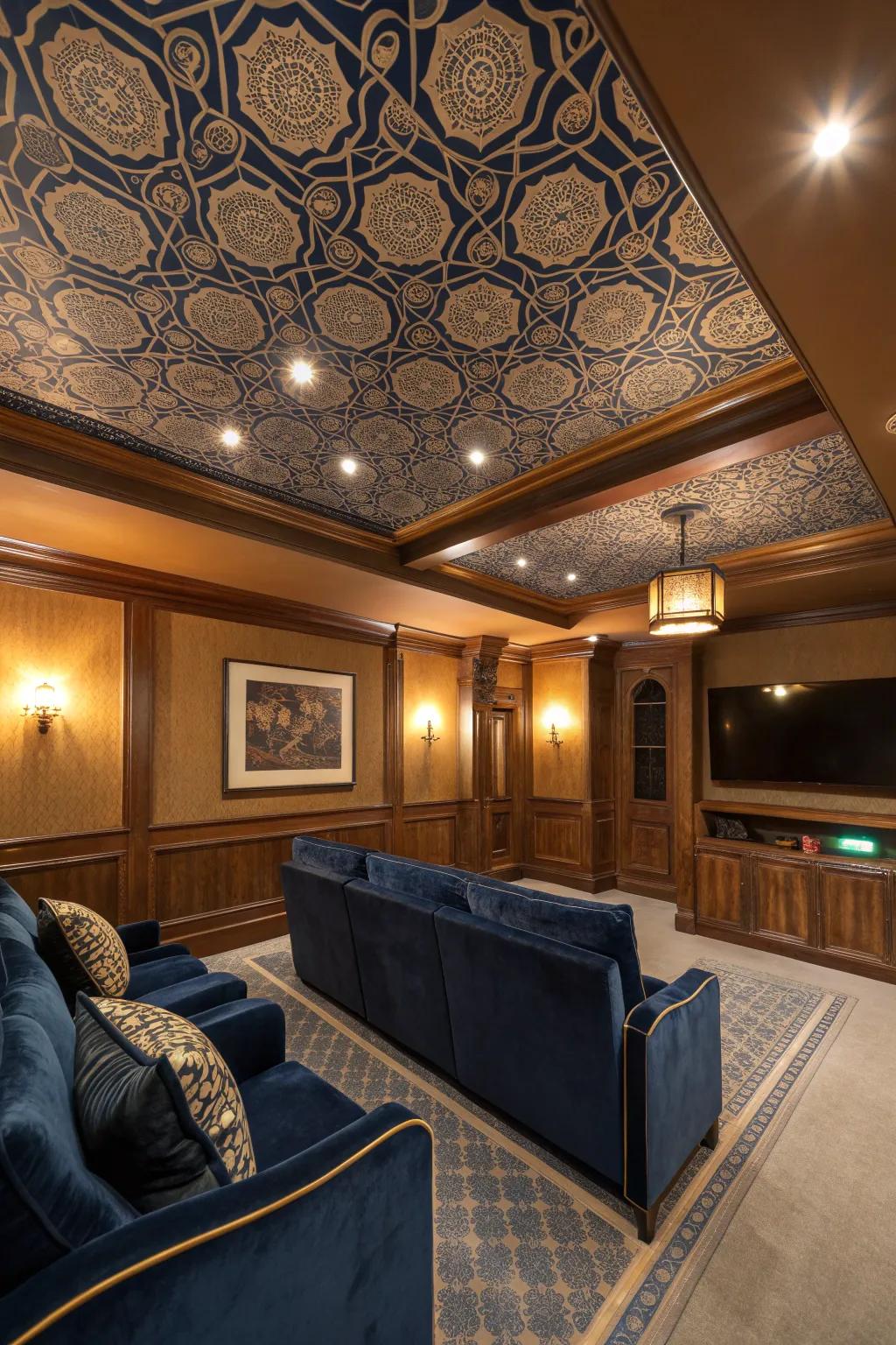 An artful ceiling design adds character and style to your media room.