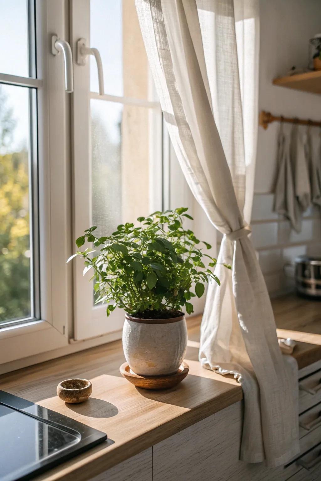 Brighten up your kitchen with vinca on the windowsill. 🍃 #KitchenDecor #GreenLiving