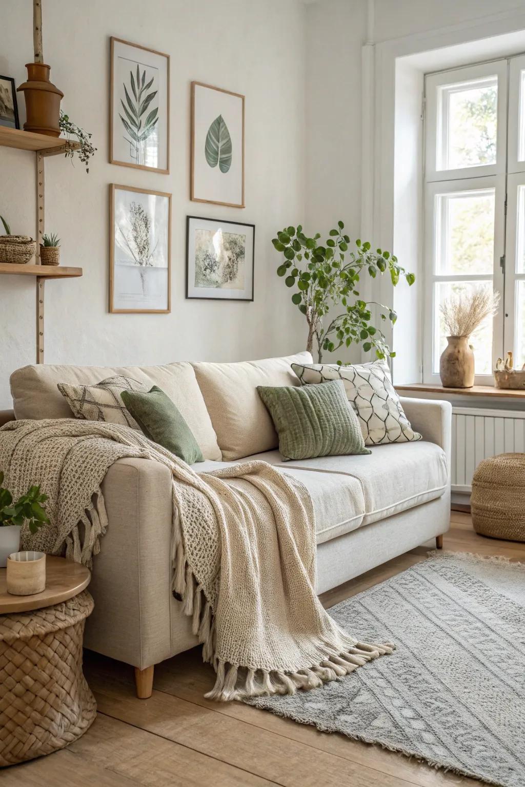 Craft a cozy corner with your couch as the centerpiece. #CozyNook #ReadingCorner