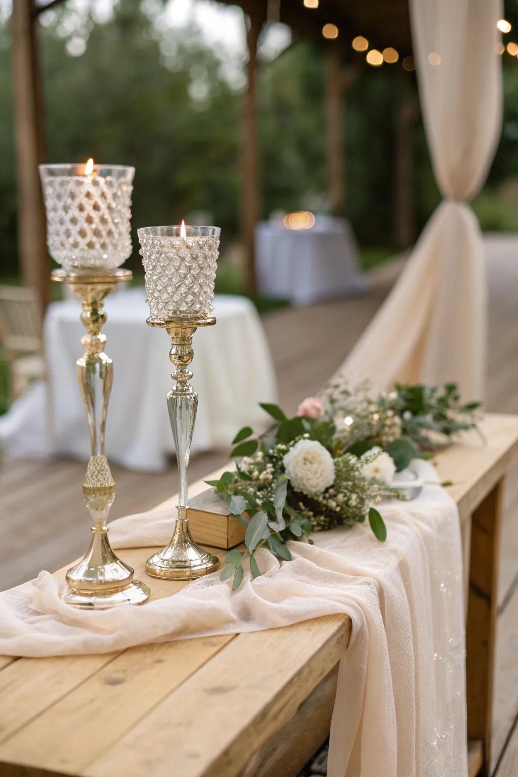 Infuse your decor with magic using crystal candle holders that glow with elegance.