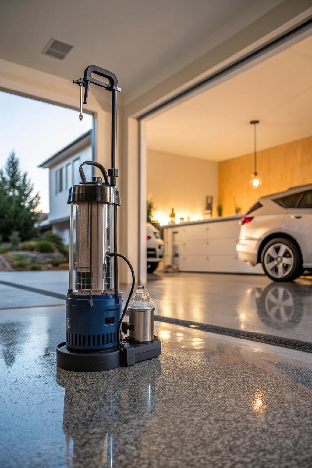 Sump pumps efficiently manage water in flood-prone garages.