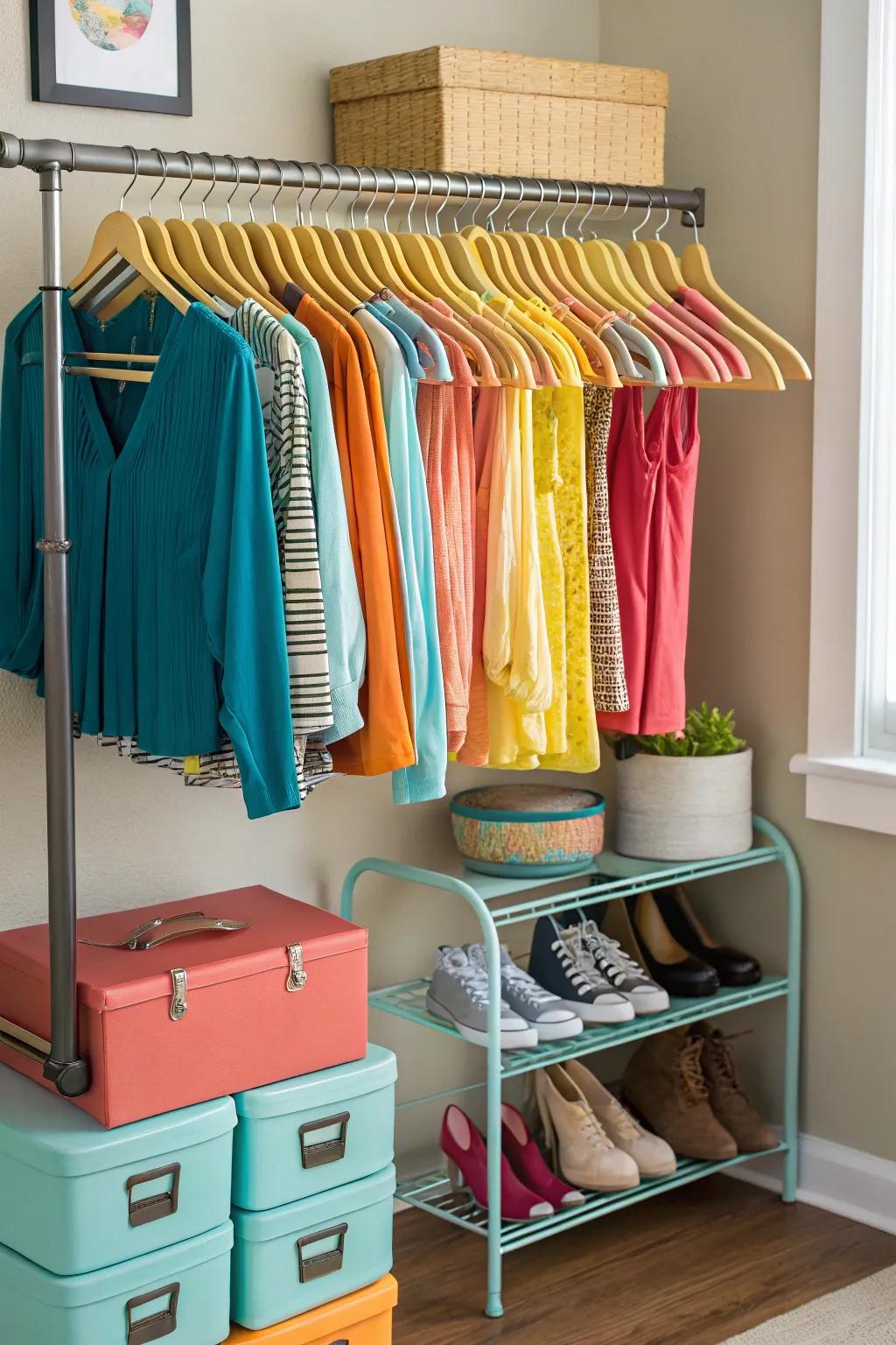 Maximize every inch of your closet with clever tension rod installations.