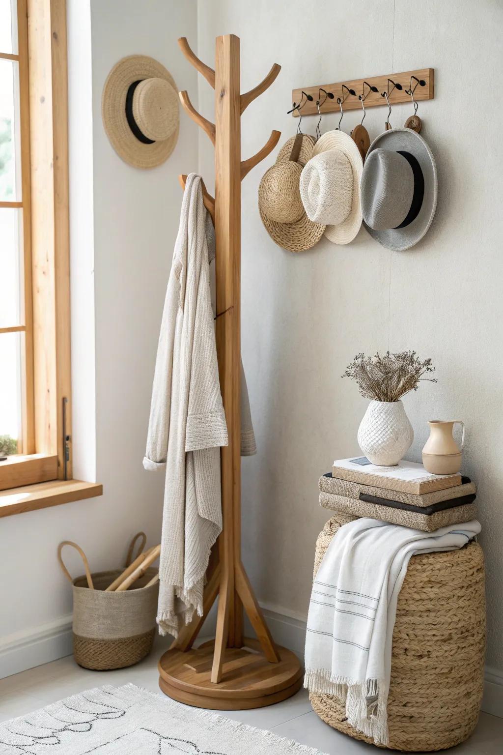 Embrace simplicity with a minimalist hanger that elegantly organizes your hat collection.
